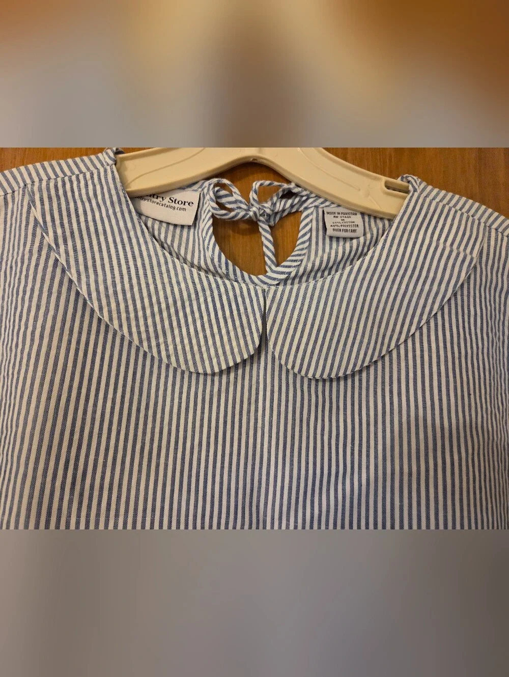 Country Store Blue White Striped Peter Pan Collar Shirt  Coastal Size Medium - Picture 4 of 5